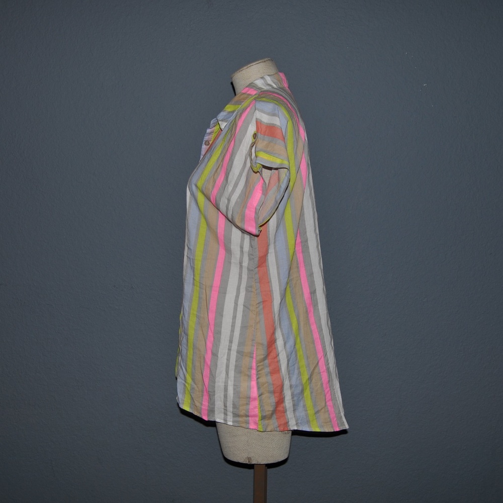 'FINAL'  KFTK Vertical Striped Short Sleeve Top C4 - Picture 4 of 8